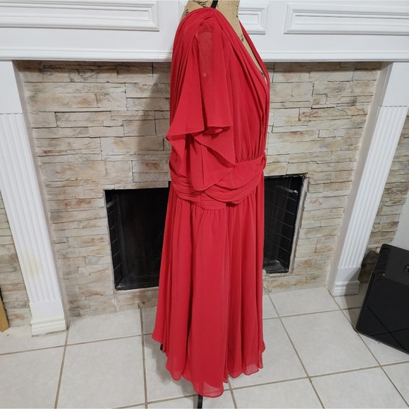 Ivy and Blu Red V-Neck detail waist flowy midi Party dress plus size 18W new! - Picture 3 of 8